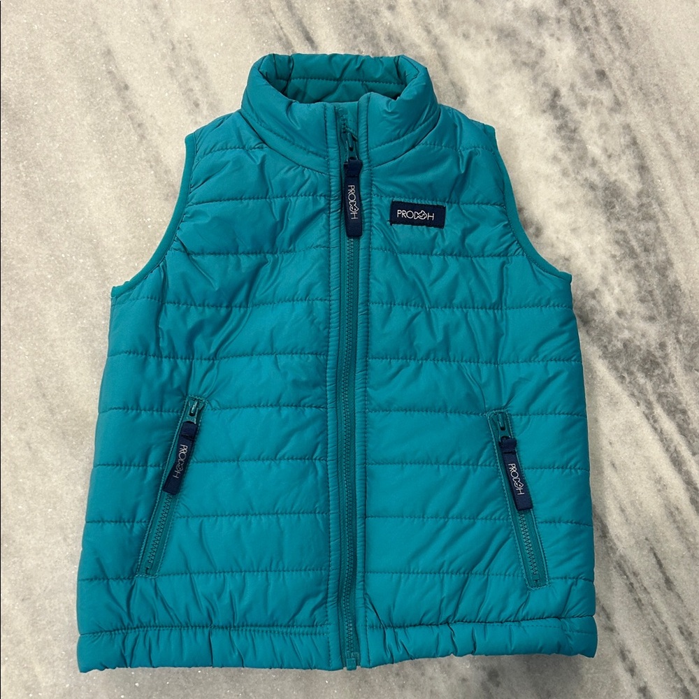 PRODOH Kids Puffer Vest sz 3T in Teal Green with Stripe Liner